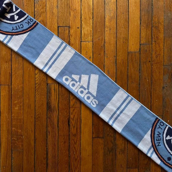 Adidas MLS New York City FC Unisex Blue White Orange Striped Unique 2 Side Scarf - Picture 3 of 5